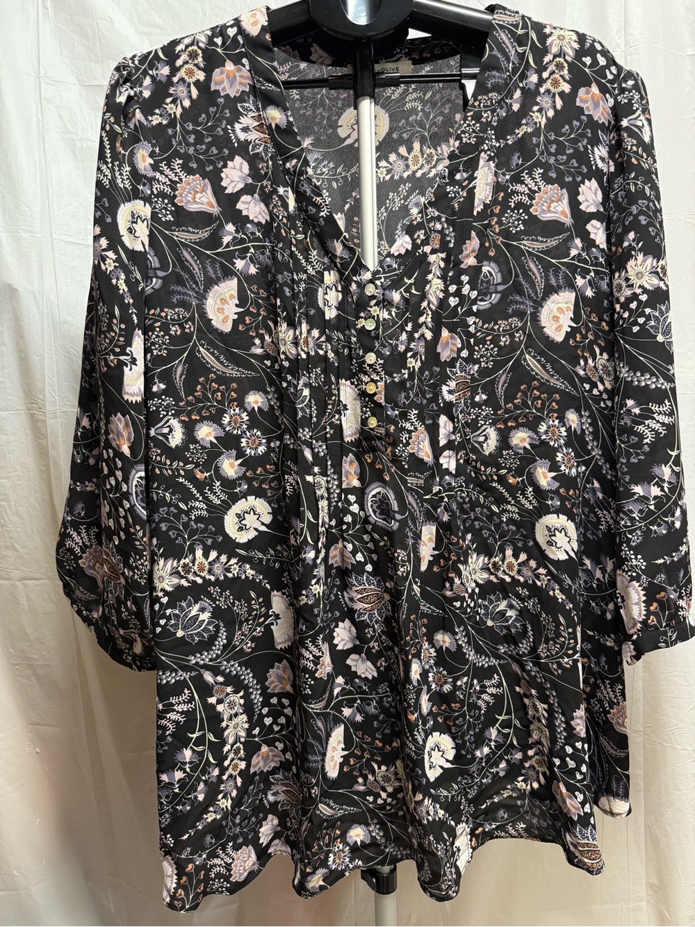Rose + Olive 3X Black Floral Boho Peasant Blouse Tunic